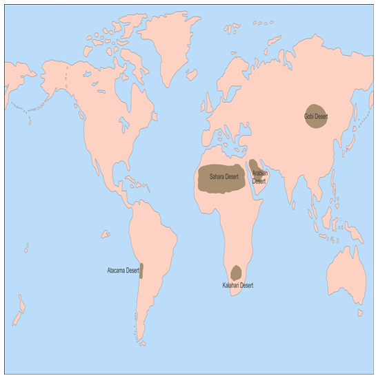 On An Outline Map Of The World Mark The Following Deserts Sahara