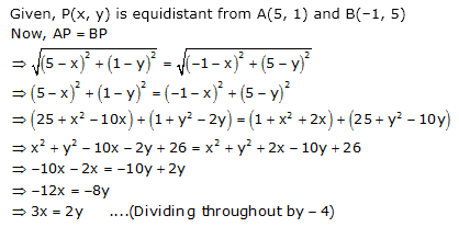 If The Distances P X Y From A 5 1 And B 1 5 Are Equal Then Prove That 3x 2y Mathematics Topperlearning Com