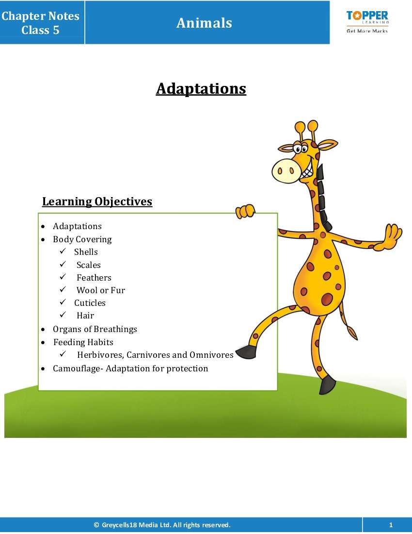 Chapter Notes for Class 5 Junior General Science, Animals - Topperlearning