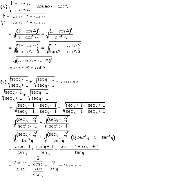 Frank Solutions Icse Class 10 Mathematics Chapter - Trigonometric Identities