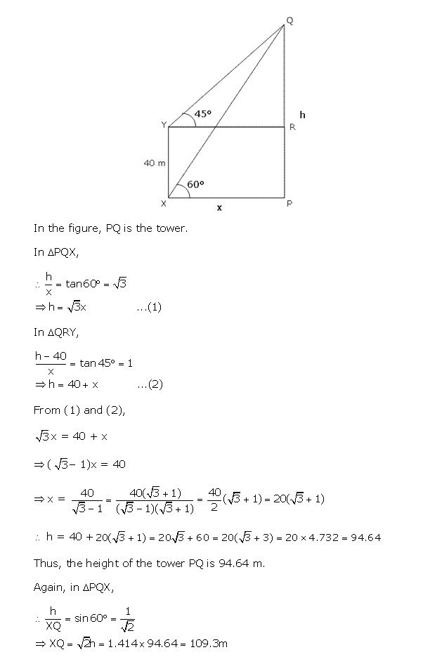 Frank Solutions Icse Class 10 Mathematics Chapter - Heights And Distances