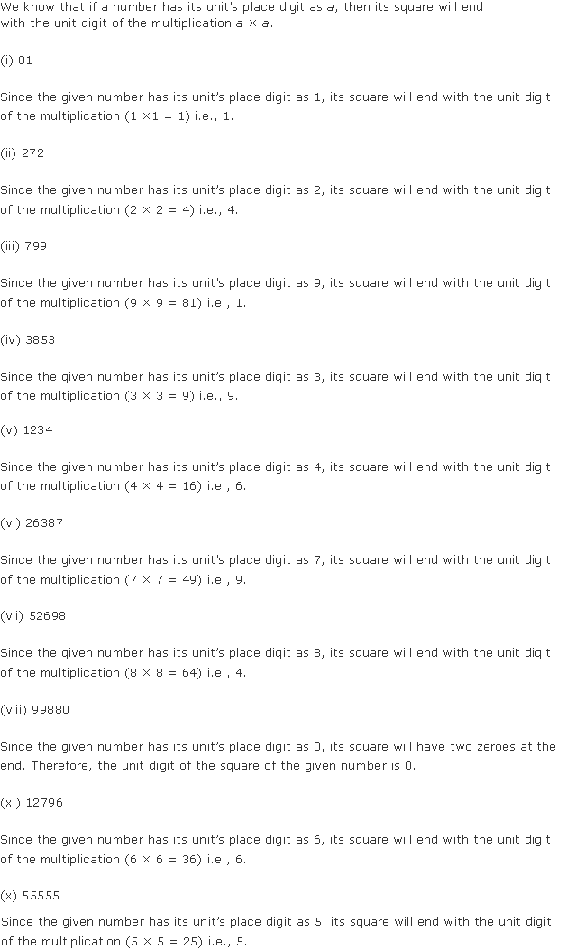 Chapter 6 Squares And Square Roots NCERT Solutions For Class 8