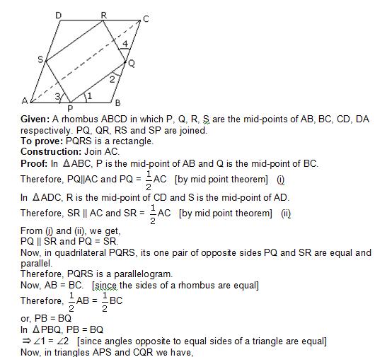 Abcd Is A Rhombus And Pqrs Are The Midpoints Of The Sides Show That 7705