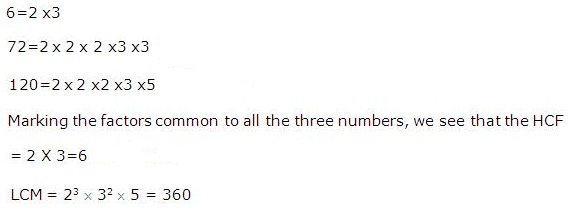 Find the H.C.F. and L.C.M. of 6, 72 and 120 using the prime ...