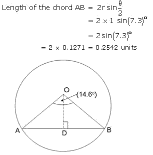 Find the length of the chord of a unit circle subtending an angle of ...