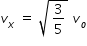 begin mathsize 14px style v subscript x space equals space square root of 3 over 5 end root space v subscript o end style