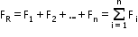 begin mathsize 12px style straight F subscript straight R equals straight F subscript 1 plus straight F subscript 2 plus. .. plus straight F subscript straight n equals sum from straight i equals 1 to straight n of straight F subscript text    end text straight i end subscript end style