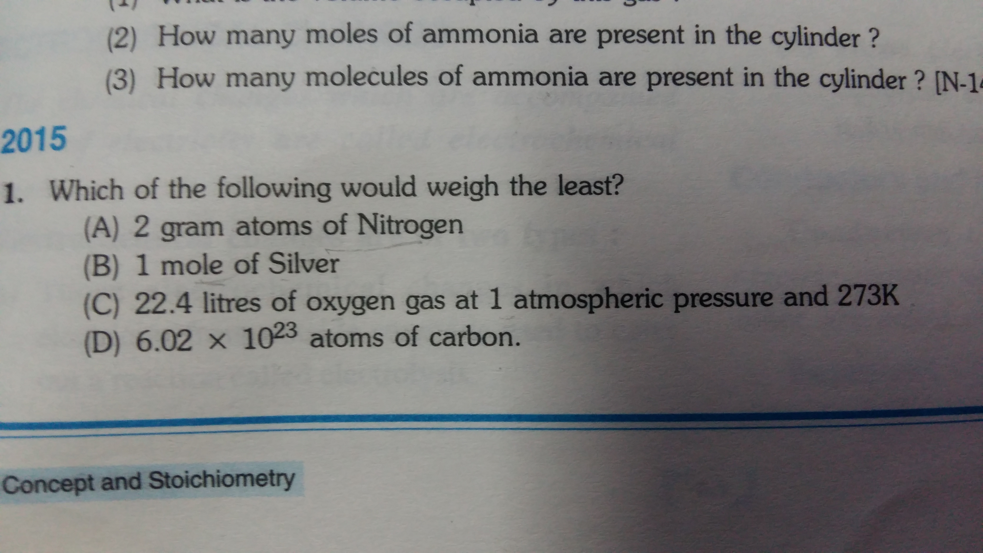 mass and Answers Questions ... molar concept and mole