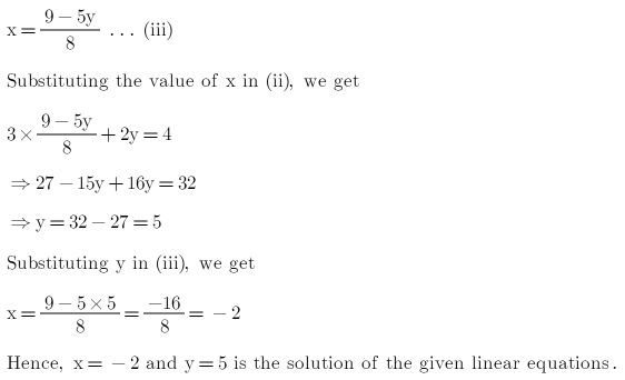 By The Substitution Method Solve The Linear Equation That Is 8 X 5 Y Is Equal To 9 And 3 X 2 Y Is Equal To 4 Mathematics Topperlearning Com Usvpr6ll