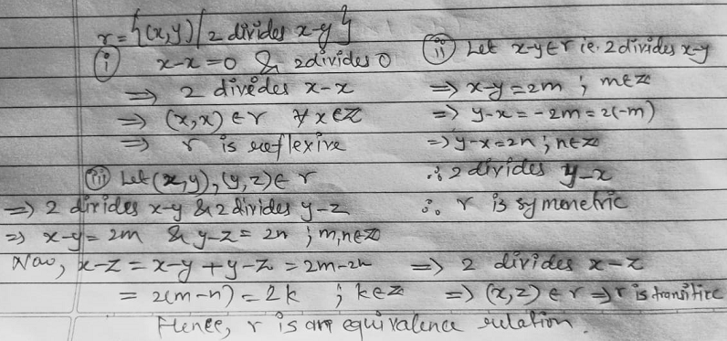 Prove That The Relation Row The Set Z Of All Integers Defined By R X Y 2 Divides X Y Is An Equivalence Relation Mathematics Topperlearning Com Pjd2bj