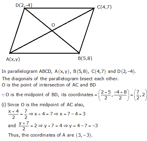 Abcd Is A Parallelogram Where A X Y B 5 8 C 4 7 And D 2 4 Find I The Coordinates Of A Ii The Equation Of Diagonal Mathematics Topperlearning Com Lr2oxx8mm