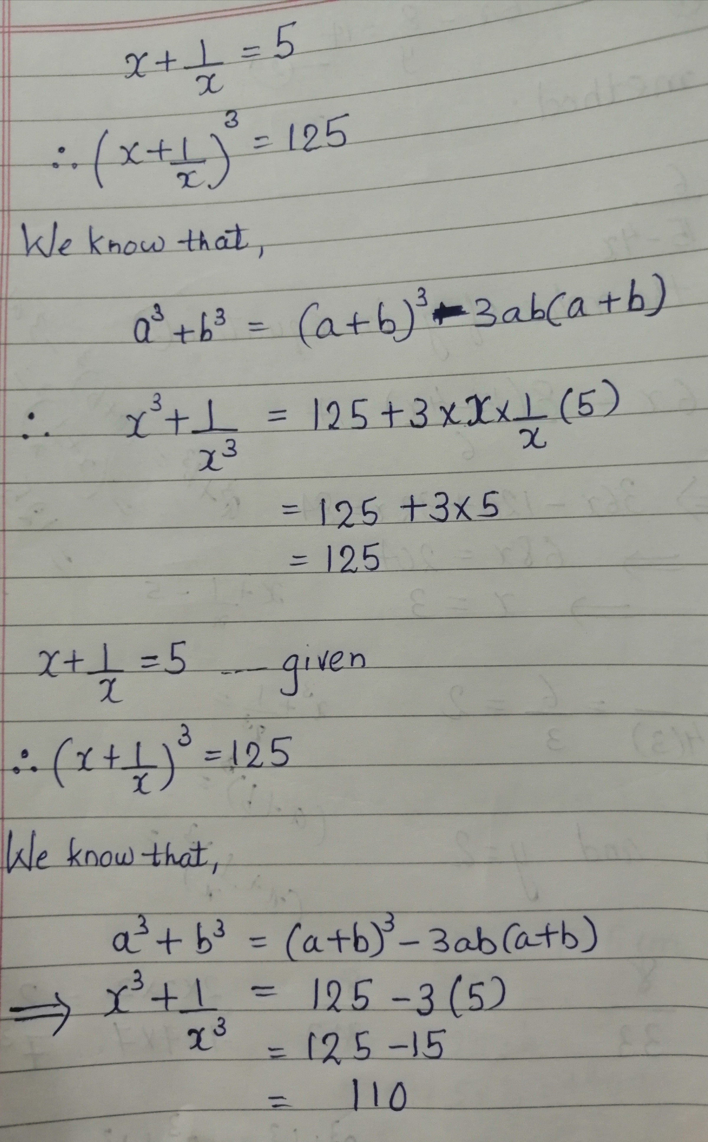 If X 1 X 5 Then Find Value Of X 3 1 X 3 Mathematics Topperlearning Dr6nthaa