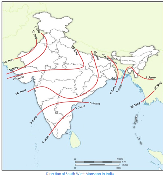 On an outline map of India mark the following: Areas receiving 200-400 ...
