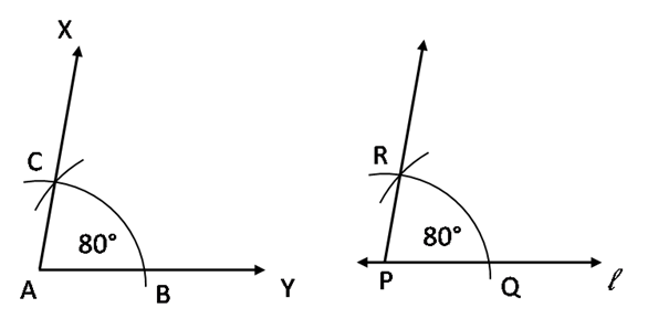 Draw an angle of 80o using protractor. Make another angle equal to