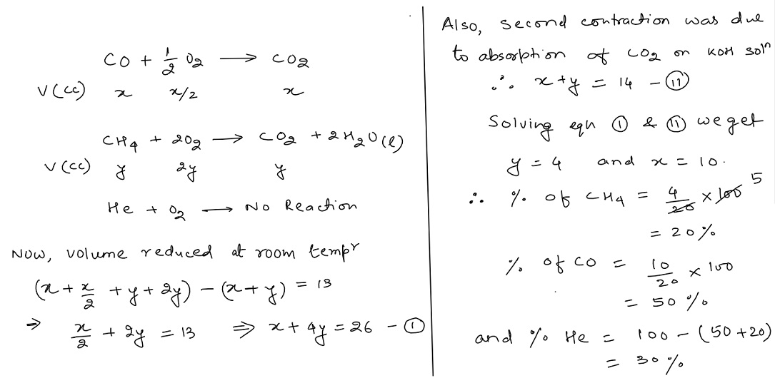 Q 20 Cubic Centimetre Mixture Of Co Ch4 He Gases Is Exploded By An Electric Discharge At Room Temperature With Excess Of Oxygen The Decrease In Volume 6a06b488 Chemistry Topperlearning Com