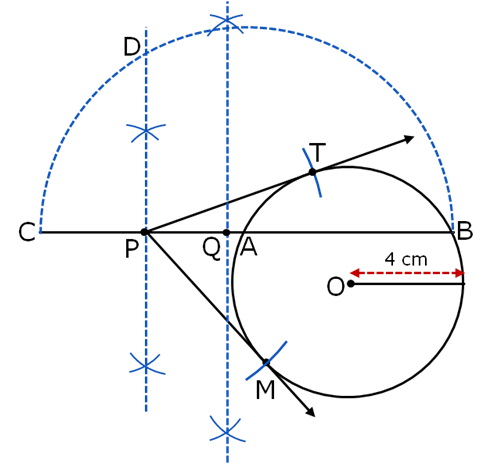 Question 2 - Construct a tangent to circle of radius 4 cm from point