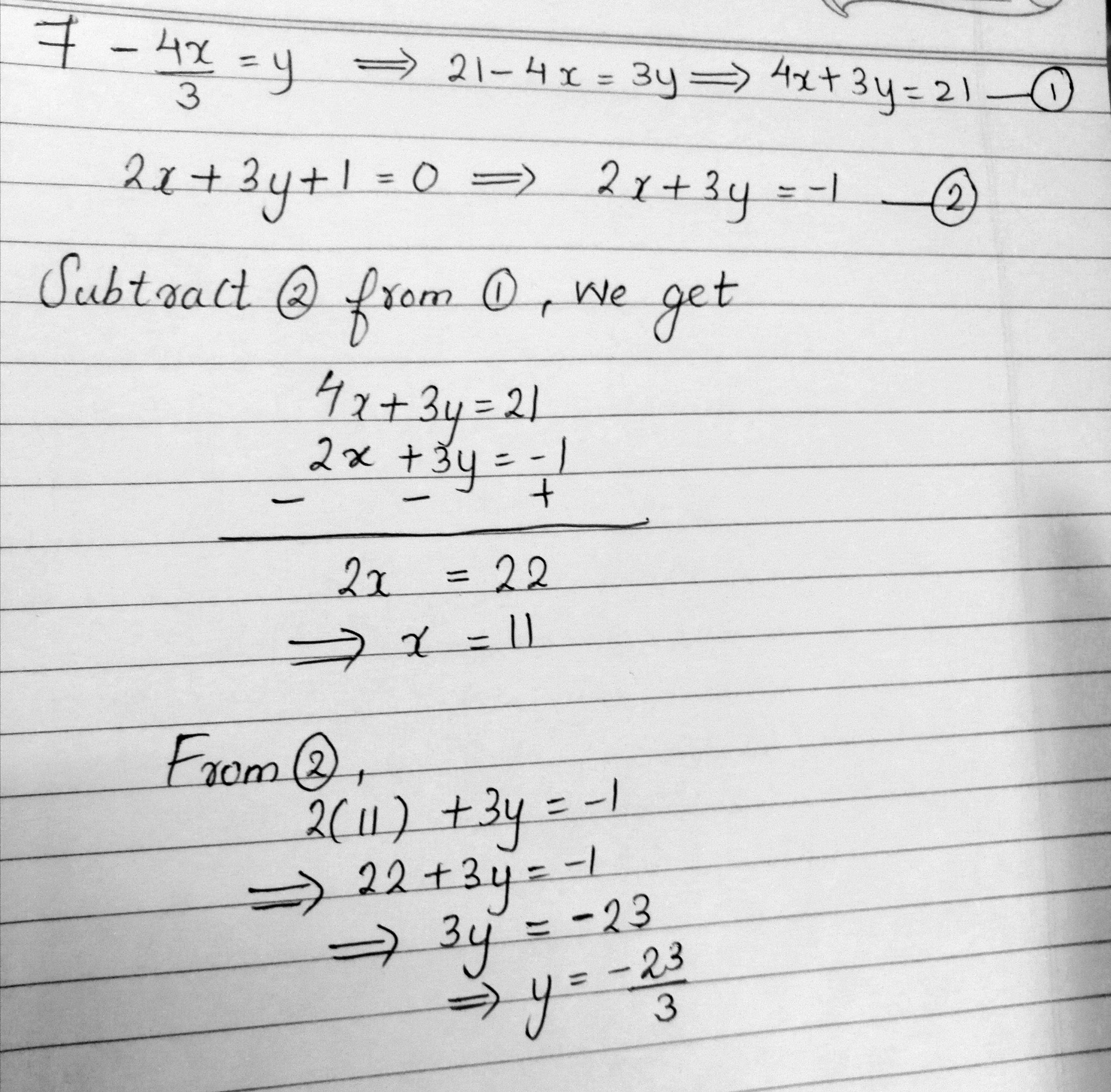 7 4x 3 y 2x 3y 1 0 - Mathematics 
