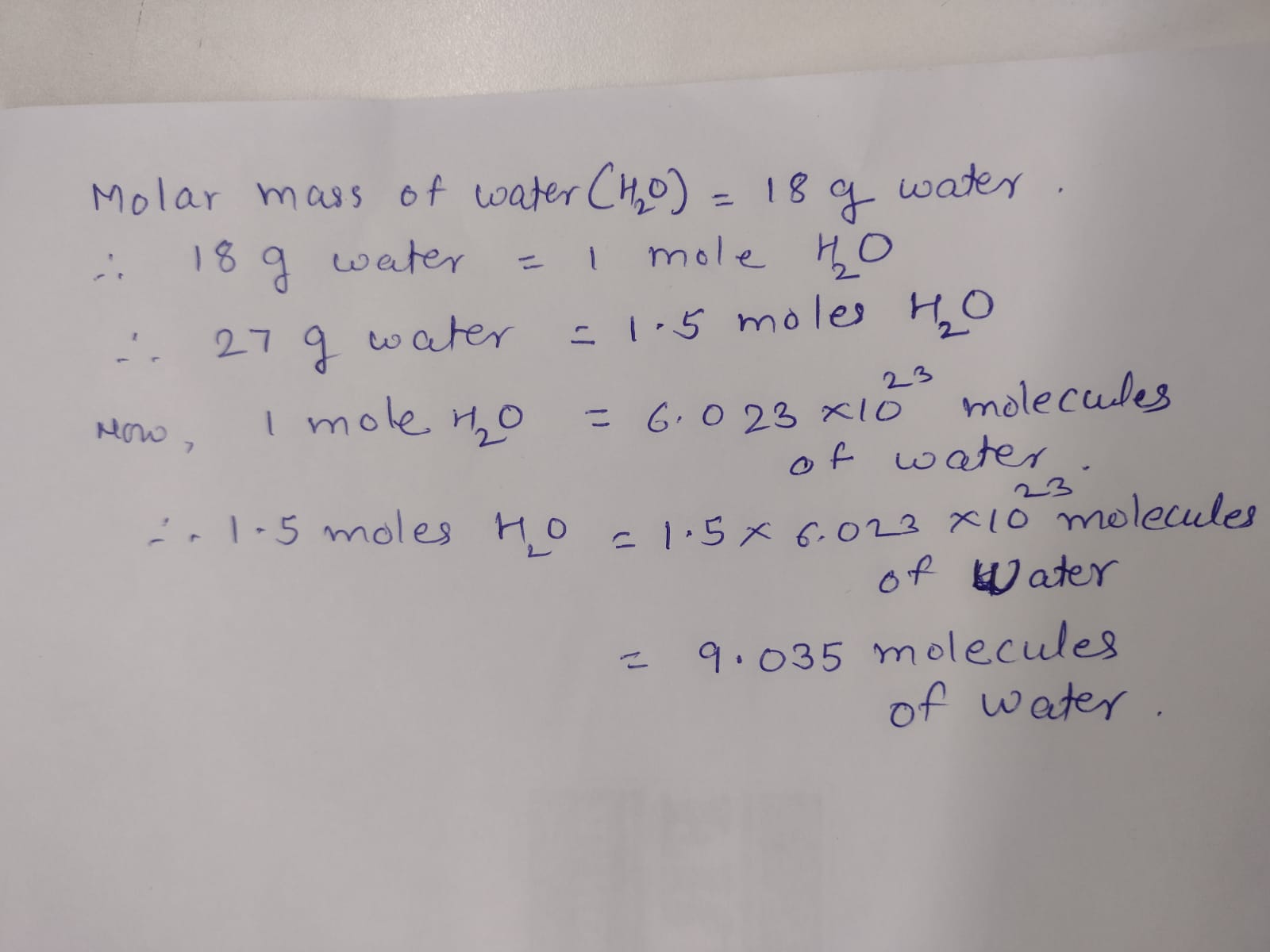 Mole concept Number of moles and molecules in 27 g water
