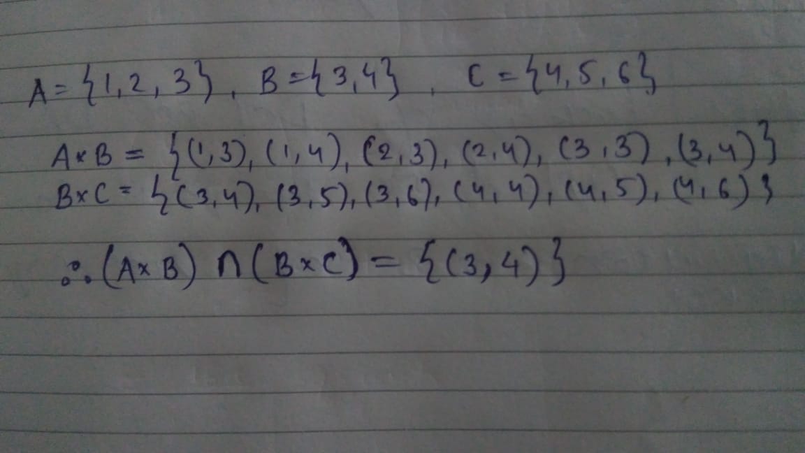 Given : A = {1,2,3},B = {3,4},C ={4,5,6}, Find(A*B)n(B*C). - Ko6ezrff