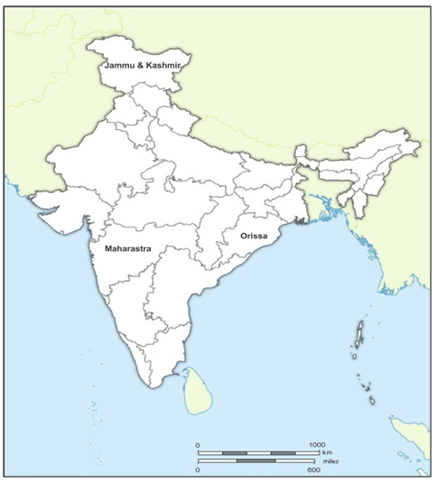 On an outline map of India, mark the states of Maharashtra, Orissa and ...