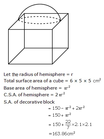 Decorative block shown below, is made up of two solids, a cube and a ...