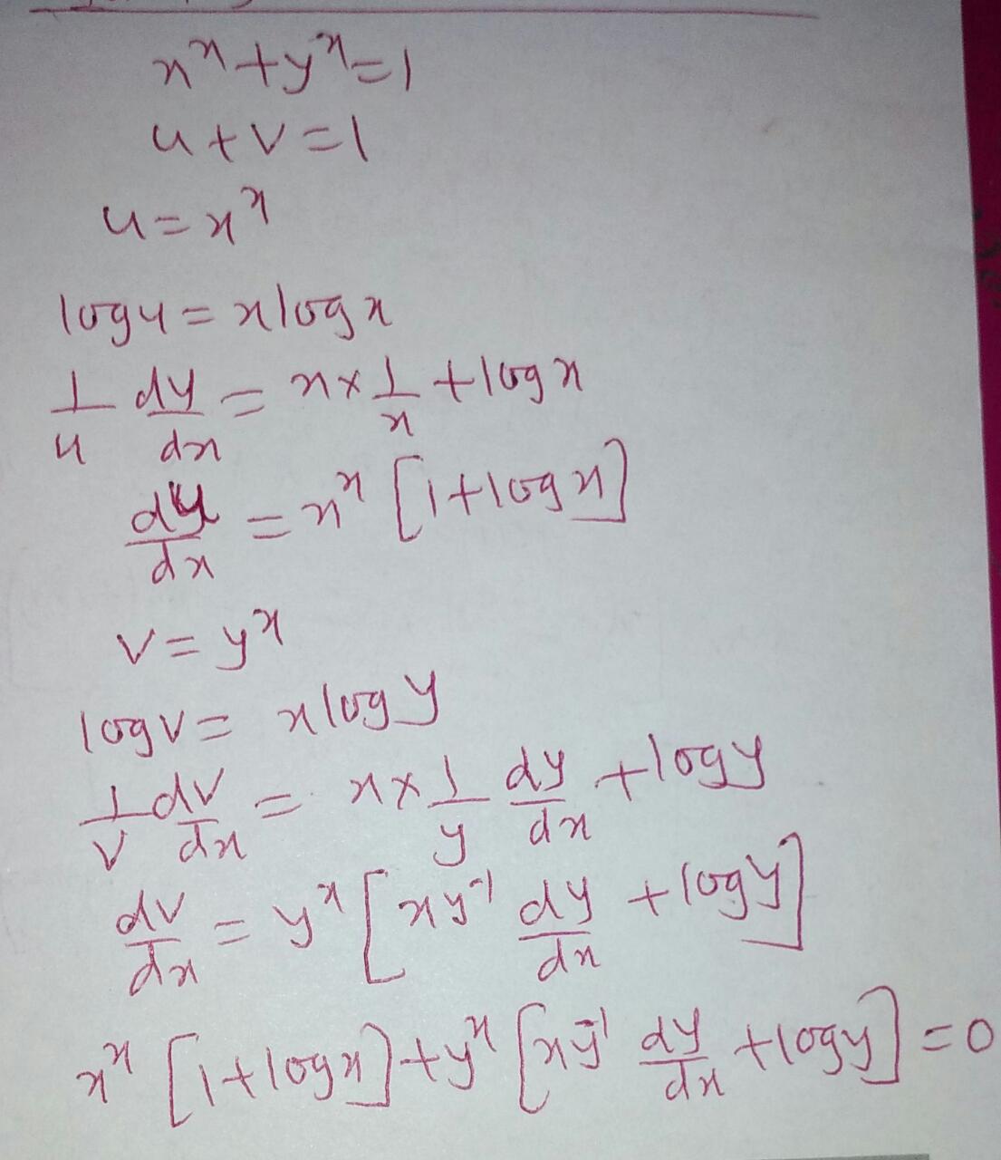 If Xx Yx 1 Show That Dy Dx Xx 1 Log X Yx Log Y Xyx 1 Mention Each And Every Formula And Minute Details Mathematics Topperlearning Com 78jts4