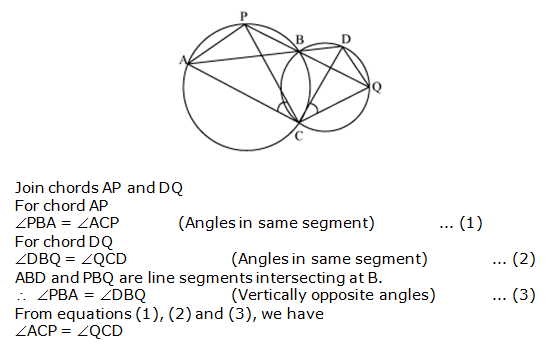 Two Circles Intersect At Two Points B And C .Through B Two Line ...