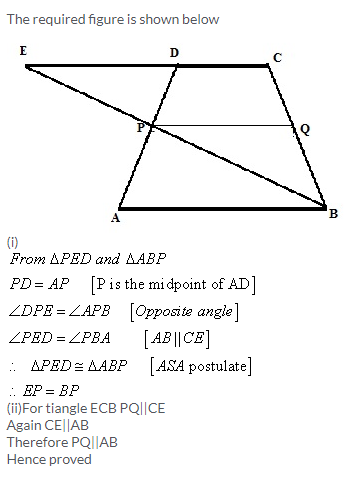 In trapezium ABCD,AB is parallel to DC,P and Q are the mid points of AD ...