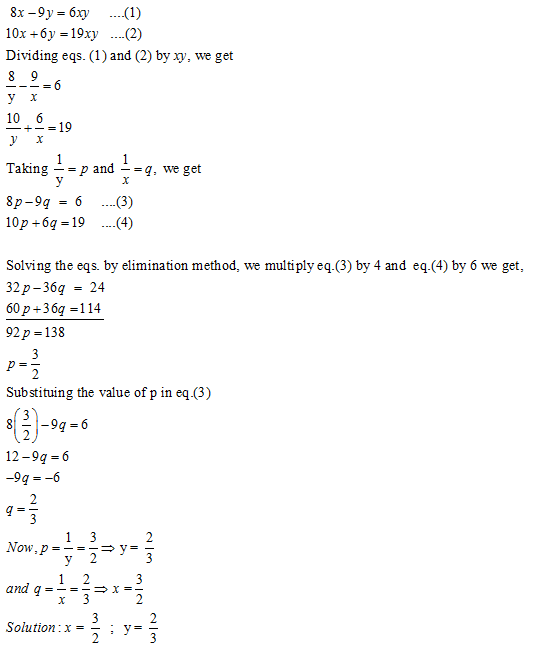 Solve X And Y A 8x 9y 6xy 10x 6y 19xy B X Y 2 Y 1 3 8 X 1 3 Y 1 2 9 Mathematics Topperlearning Com 4xcbunxx