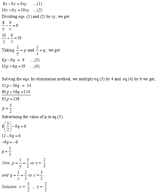 Solve X And Y A 8x 9y 6xy 10x 6y 19xy B X Y 2 Y 1 3 8 X 1 3 Y 1 2 9 Maths Topperlearning Com 4xcbunxx