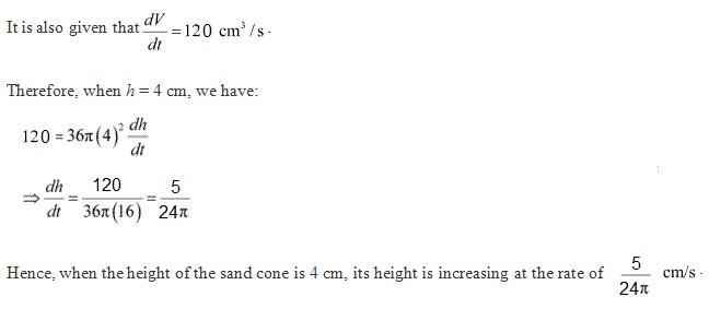 Sand is pouring out from a pipe at the rate of 120 cm^3/s. The falling ...