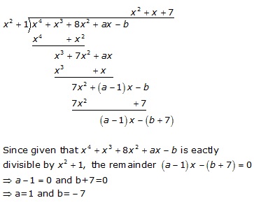 find the value of a and b so that x4 + x3 + 8x2 + ax -b is divisible by ...